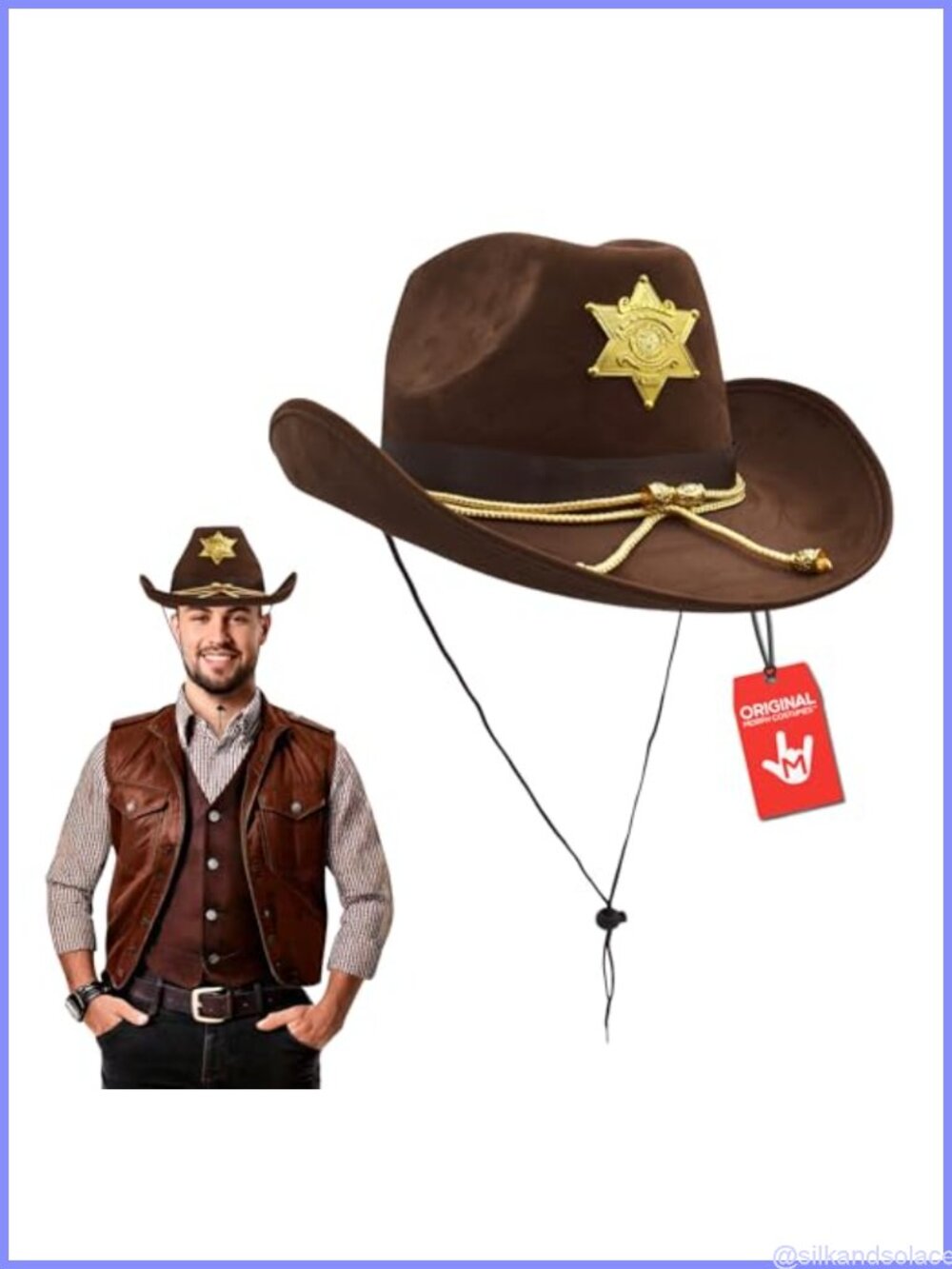 Faux Suede Sheriff Hat Western Costume Accessory Adjustable Chin Strap